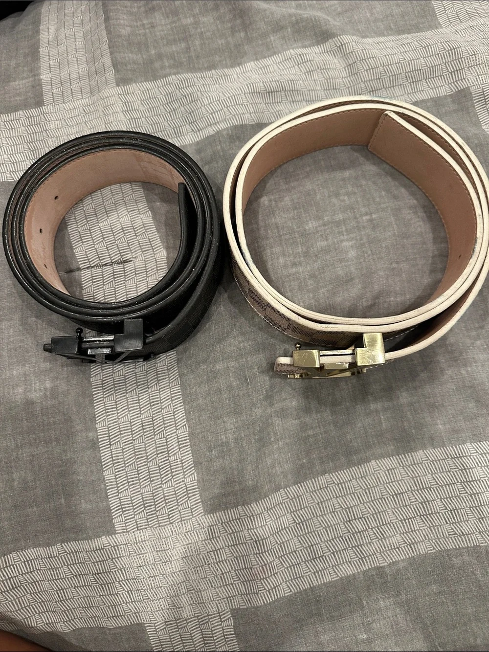 Reversible Black and Beige Leather Belt Duo